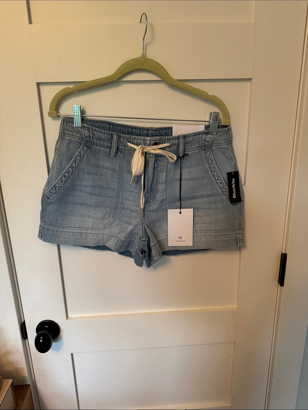 Hidden “Sloane” Light Blue Drawstring Denim Shorts with Front Pockets